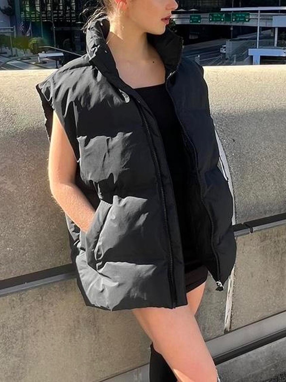 Oversized Black Puffer Vest